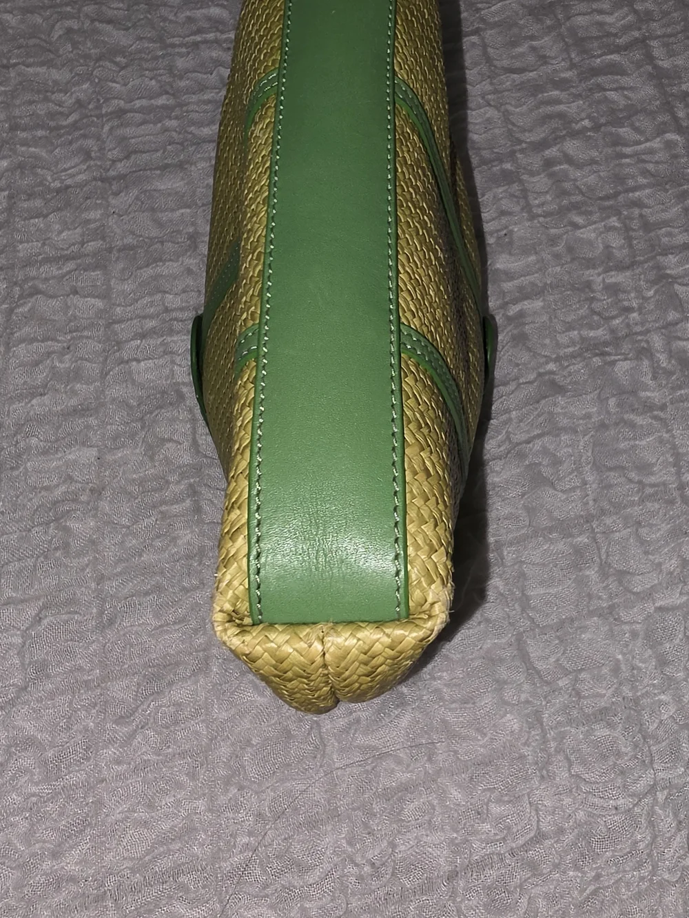 Kate Spade New York Woven Straw Shoulder Bag with Green Leather Trim